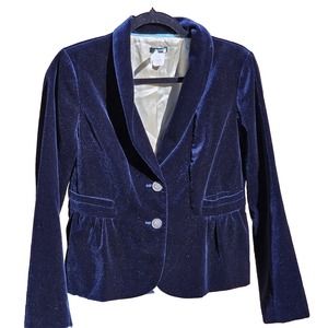 J Crew Womens Navy Eden Lined Velvet Blazer Peplum Button Front Jacket Size 8